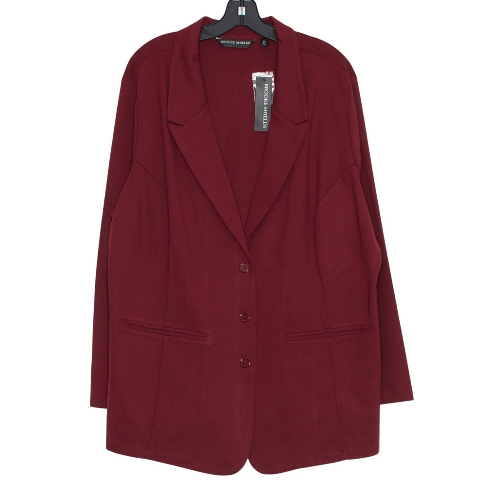 NWT Brooke Shields Timeless Blazer Plus Size 2X Maroon Stretch‎ Office Work